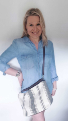 Canvas Tasche Streifen mit Taschengriff & Schultterriemen Summer Look, dunkelrot natur