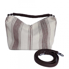 Canvas Tasche Streifen mit Taschengriff & Schultterriemen Summer Look, dunkelbraun natur