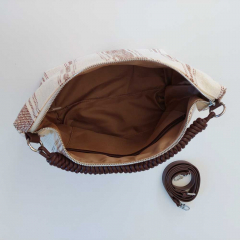 Canvas Tasche Streifen mit Taschengriff & Schultterriemen Summer Look, dunkelbraun natur