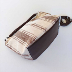 Canvas Tasche Streifen mit Taschengriff & Schultterriemen Summer Look, dunkelbraun natur