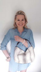 Canvas Tasche Streifen mit Taschengriff & Schultterriemen Summer Look, dunkelbraun natur