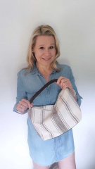 Canvas Tasche Streifen mit Taschengriff & Schultterriemen Summer Look, dunkelbraun natur