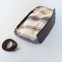 Canvas Tasche Streifen mit Taschengriff & Schultterriemen Summer Look, schwarz natur