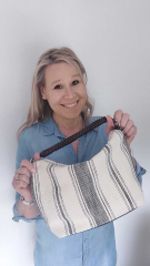 Canvas Tasche Streifen mit Taschengriff & Schultterriemen Summer Look, schwarz natur