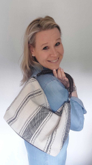 Canvas Tasche Streifen mit Taschengriff & Schultterriemen Summer Look, schwarz natur