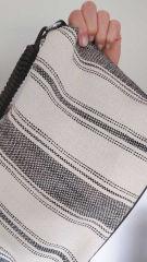 Canvas Tasche Streifen mit Taschengriff & Schultterriemen Summer Look, schwarz natur