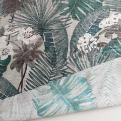 Viskose Stoff gl�nzend tropische Blumen Bl�tter, dunkelgr�n schilfgr�n