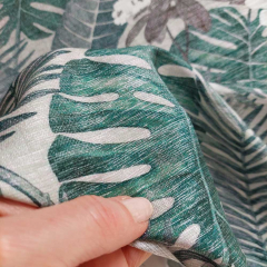 Viskose Stoff gl�nzend tropische Blumen Bl�tter, dunkelgr�n schilfgr�n