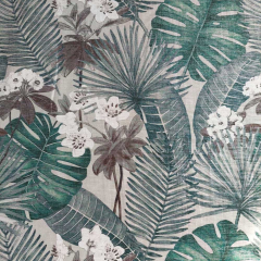 Viskose Stoff gl�nzend tropische Blumen Bl�tter, dunkelgr�n schilfgr�n