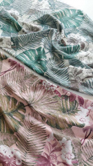 Viskose Stoff gl�nzend tropische Blumen Bl�tter, dunkelgr�n schilfgr�n