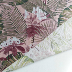 Viskose Stoff gl�nzend tropische Blumen Bl�tter, weinrot dunkelgr�n rosa