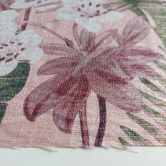 Viskose Stoff gl�nzend tropische Blumen Bl�tter, weinrot dunkelgr�n rosa