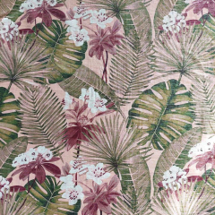Viskose Stoff gl�nzend tropische Blumen Bl�tter, weinrot dunkelgr�n rosa
