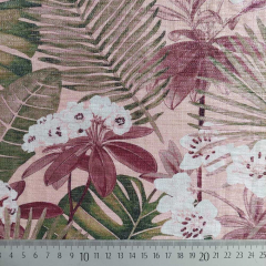 Viskose Stoff gl�nzend tropische Blumen Bl�tter, weinrot dunkelgr�n rosa