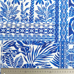 Viskose Stoff mit Stretch Palmen Bl�tter Patchwork Stil , blau wei�