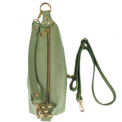 Ledertasche Handtasche klein rechteckig goldene Ringe, Matcha Green (hellgr�n)