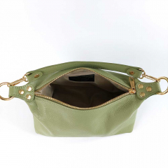 Ledertasche Handtasche klein rechteckig goldene Ringe, Matcha Green (hellgr�n)