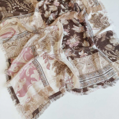 Halstuch Paisleymuster Blumen Schal - braun altrosa beige - Made in Italy