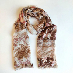 Halstuch Paisleymuster Blumen Schal - braun altrosa beige - Made in Italy