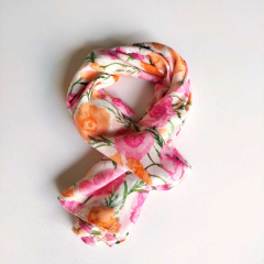 Halstuch Schal  Blumen, pink orange rosa gr�n auf cremeweiss