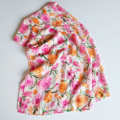 Halstuch Schal  Blumen, pink orange rosa gr�n auf cremeweiss