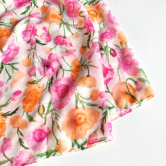 Halstuch Schal  Blumen, pink orange rosa gr�n auf cremeweiss