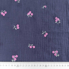 Musselin Stoff Blumen Stickerei - pink mint dunkelblau
