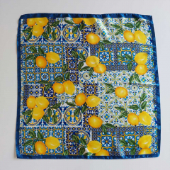 Halstuch Zitronen Ornamente quadratisch Schal Bandana Tuch - blau dunkelblau gelb