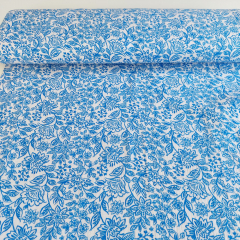 Musselin Stoff blau Blumen - Double Gauze Meterware
