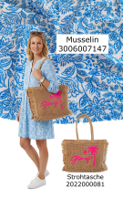 Musselin Stoff blau Blumen - Double Gauze Meterware