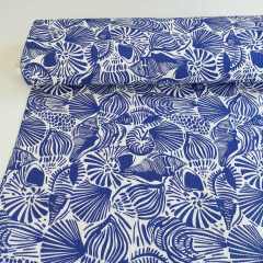 Musselin Stoff Muscheln Double Gauze Meterware wei� dunkelblau