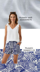 Musselin Stoff Muscheln Double Gauze Meterware wei� dunkelblau