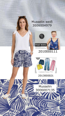 Musselin Stoff Muscheln Double Gauze Meterware wei� dunkelblau
