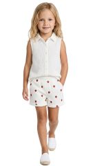 bestickter Musselin Stoff Erdbeeren rot gr�n wei� Double Gauze Meterware