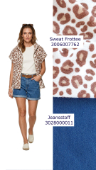 Sweat Frottee Stoff Leopardenmuster beig braun elastisch Meterware