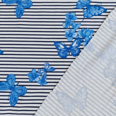 Jerseystoff Streifen Schmetterlinge  - dunkelblau t�rkis wei�