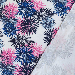 Jerseystoff Blumen - dunkelblau pink wei�