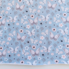 Jerseystoff Schmetterlinge Blumen - hellblau