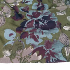 Viskose Crepe Stoff Blumen Webware, burgundy altrosa olivgr�n