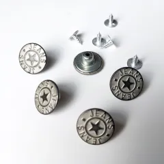 Jeansknopf Silber-Wei� mit Stern-Motiv – 5er Set zum Nieten