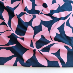 Punto di Roma Heavy Stretchjersey Blumen, rosa dunkelblau