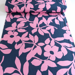 Punto di Roma Heavy Stretchjersey Blumen, rosa dunkelblau