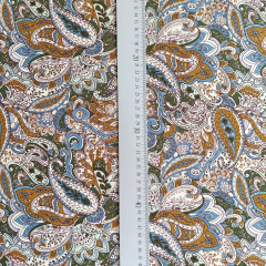 Viskosejersey Paisleymuster rauchblau ockergelb