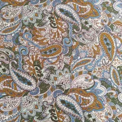 Viskosejersey Paisleymuster rauchblau ockergelb