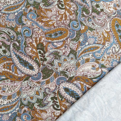 Viskosejersey Paisleymuster rauchblau ockergelb