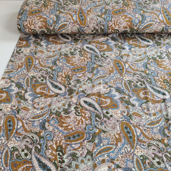 Viskosejersey Paisleymuster rauchblau ockergelb