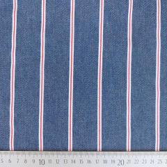 Jeansstoff breite Streifen Denim Stoff Meterware, rot wei� denimblau