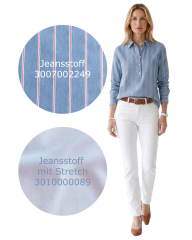 Jeansstoff breite Streifen Denim Stoff Meterware, rot wei� denimblau