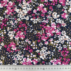 Viskose Stoff Blumen Druck Blusenstoff Webware, pink dunkelblau