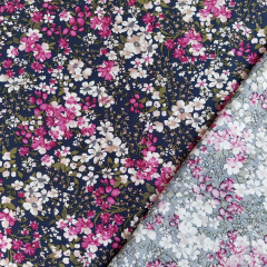 Viskose Stoff Blumen Druck Blusenstoff Webware, pink dunkelblau